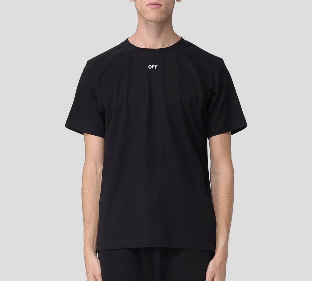 Off White - FRANELA NEGRA CUELLO REDONDO CON LOGO ESTAMPADO EN RELIEVE BLANCO SOBRE LA ESPALDA