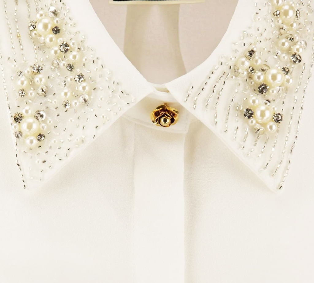 Elisabetta Franchi - BLUSA CON PEDRERIA EN CUELLO