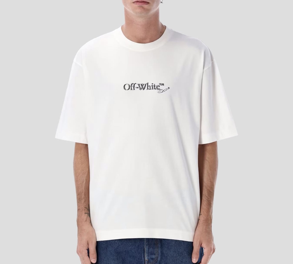 Off white - FRANELA BLANCA CUELLO REDONDO CON LOGO DE RAYONES ESTAMPADO EN LA ESPALDA