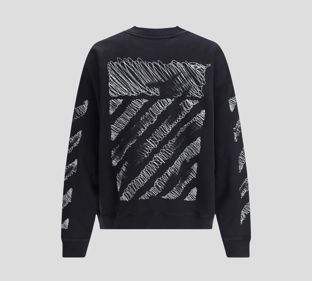 Off White - SWEATER NEGRO CUELLO REDONDO CLASICO CON ESPIRALES ESTAMPADOS SOBRE MANGAS Y ESPALDA