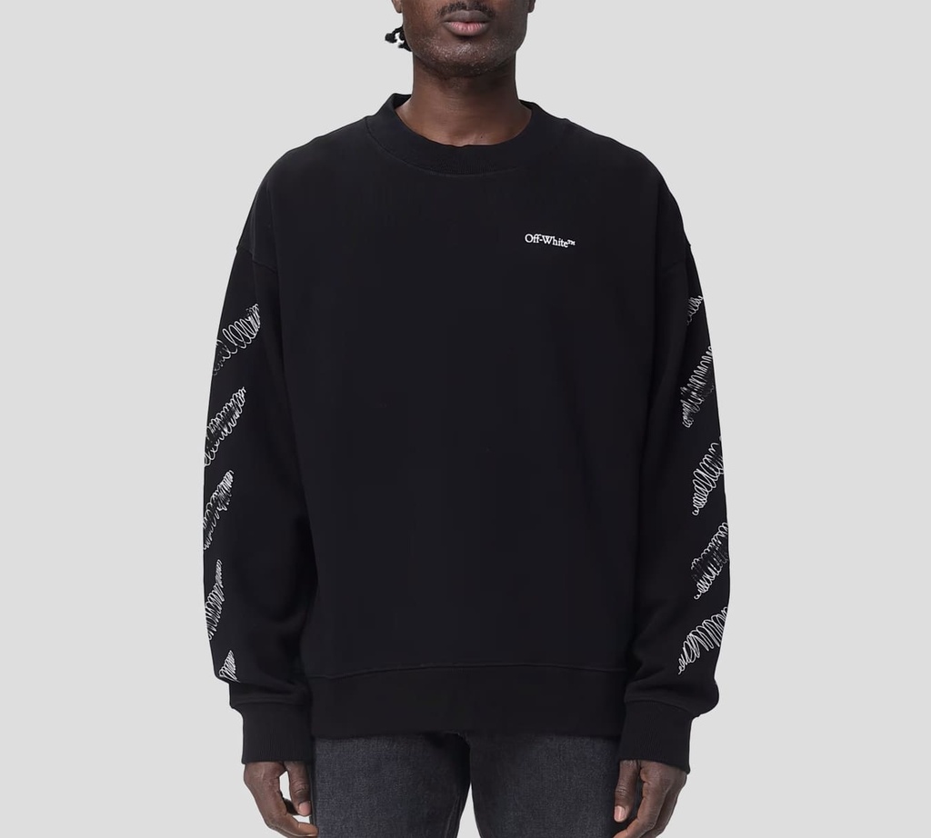 Off White - SWEATER NEGRO CUELLO REDONDO CLASICO CON ESPIRALES ESTAMPADOS SOBRE MANGAS Y ESPALDA