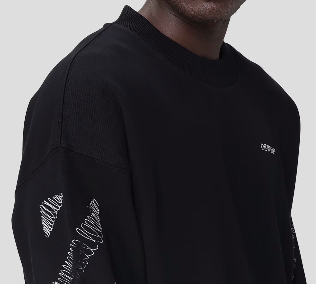 Off White - SWEATER NEGRO CUELLO REDONDO CLASICO CON ESPIRALES ESTAMPADOS SOBRE MANGAS Y ESPALDA
