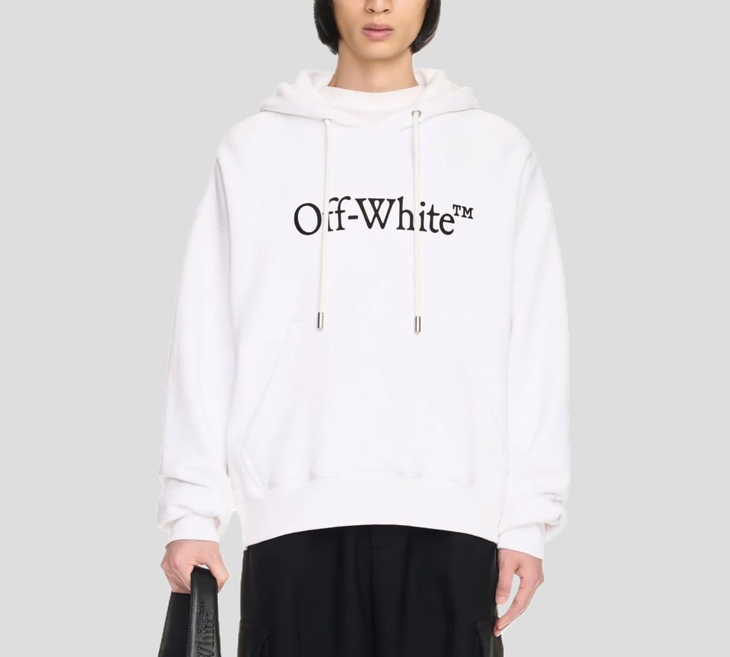 Off White - SWEATER HOODIE BLANCO CON LOGO ESTAMPADO Y BOLSILLO FRONTAL