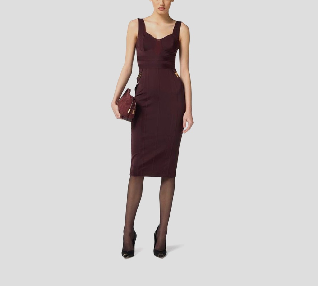 Elisabetta Franchi - VESTIDO MERLOT CON DETALLES DORADOS