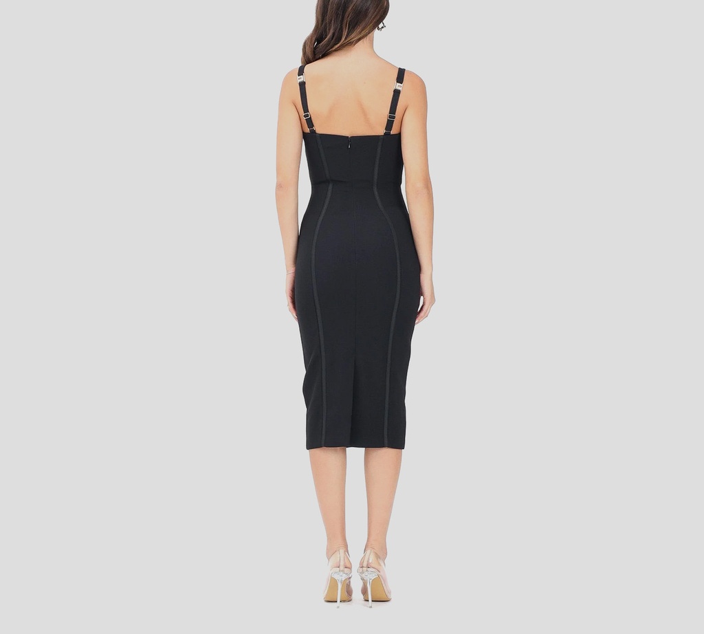 Elisabetta Franchi - VESTIDO NEGRO MIDI CON COSTURA SOBRESALIENTE