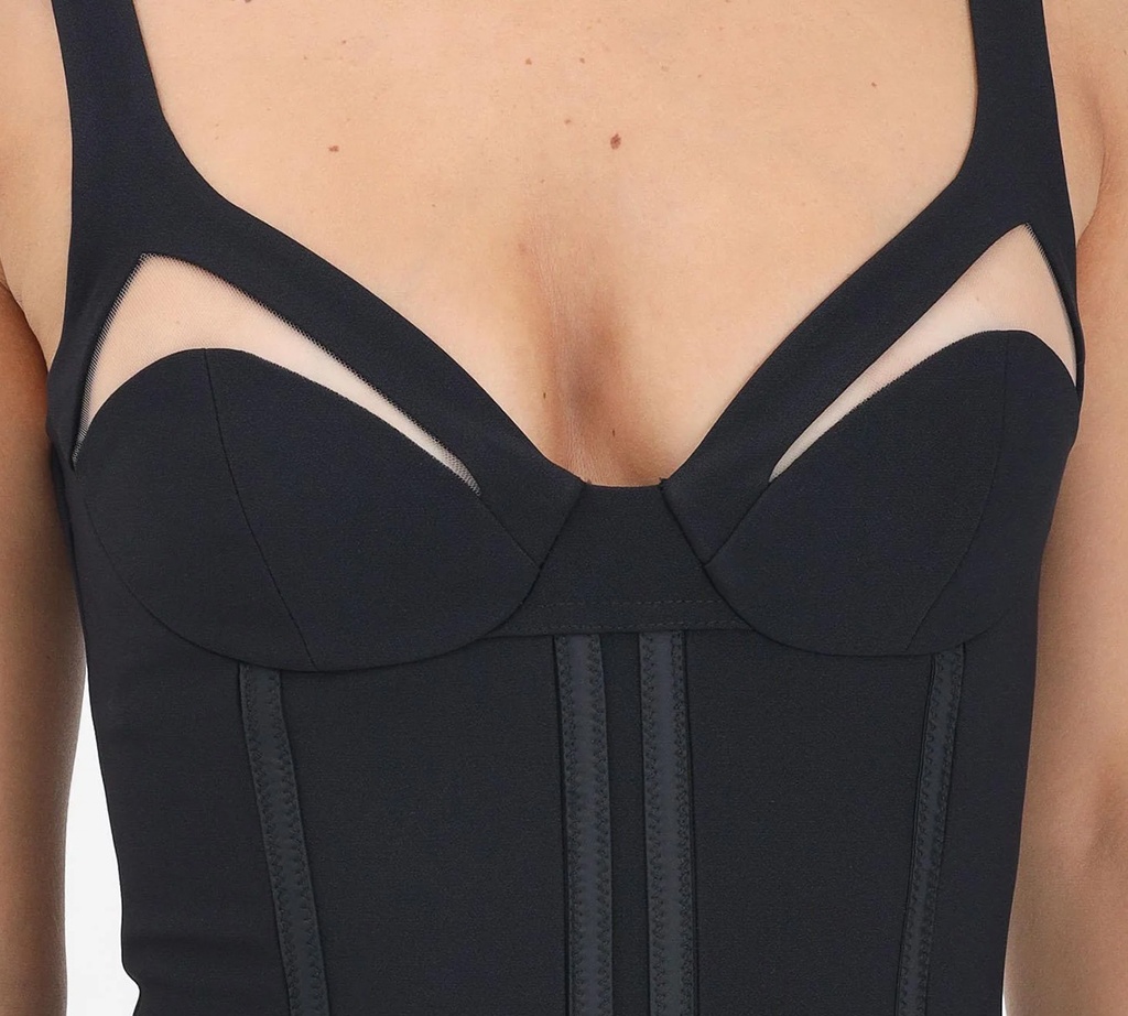 Elisabetta Franchi - VESTIDO NEGRO MIDI CON COSTURA SOBRESALIENTE