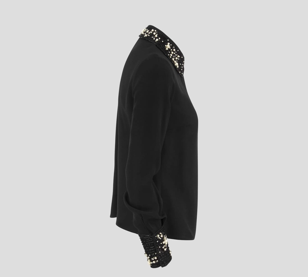 Elisabetta Franchi - BLUSA CON PEDRERIA EN CUELLO NEGRA