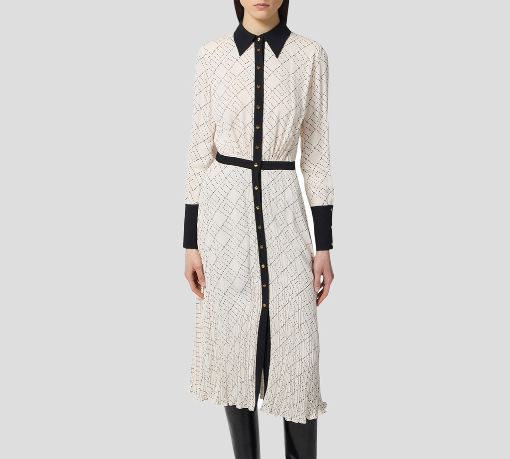 Elisabetta Franchi - VESTIDO BLANCO CON NEGRO CON BOTONES DORADOS