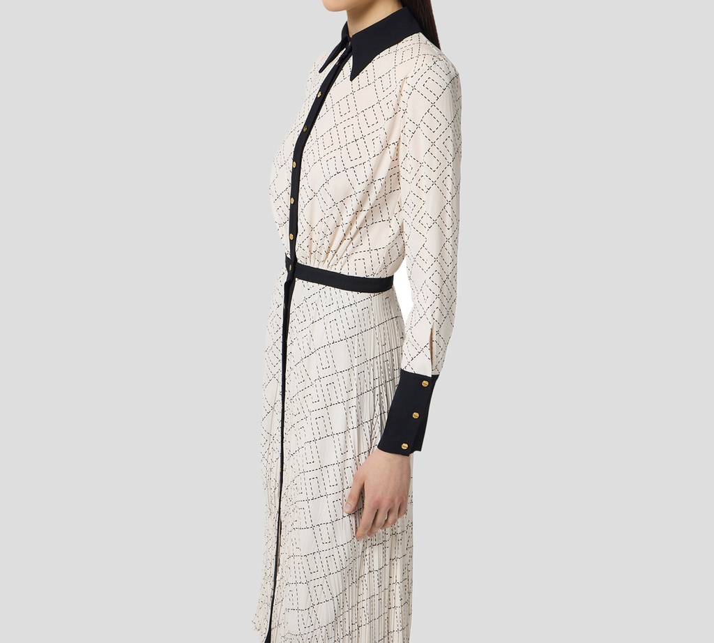 Elisabetta Franchi - VESTIDO BLANCO CON NEGRO CON BOTONES DORADOS