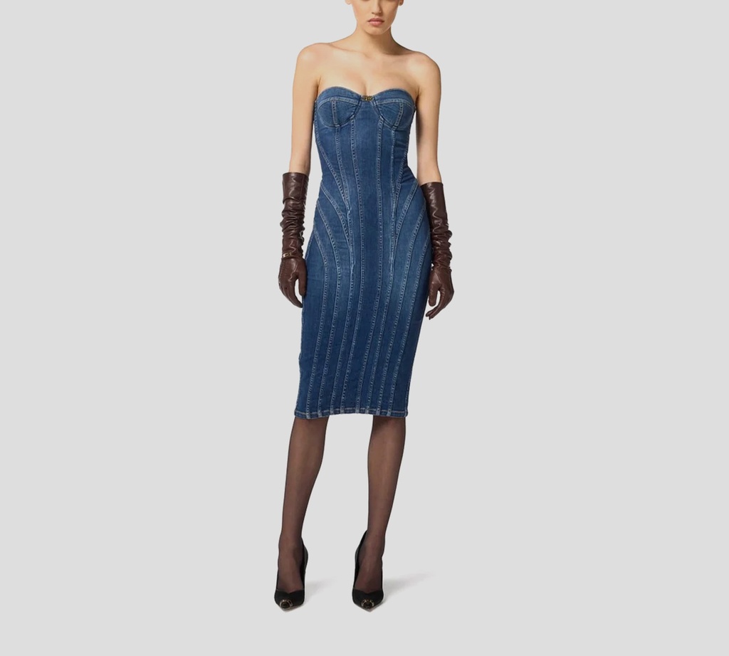 Elisabetta Franchi - VESTIDO MIDI DE DENIM