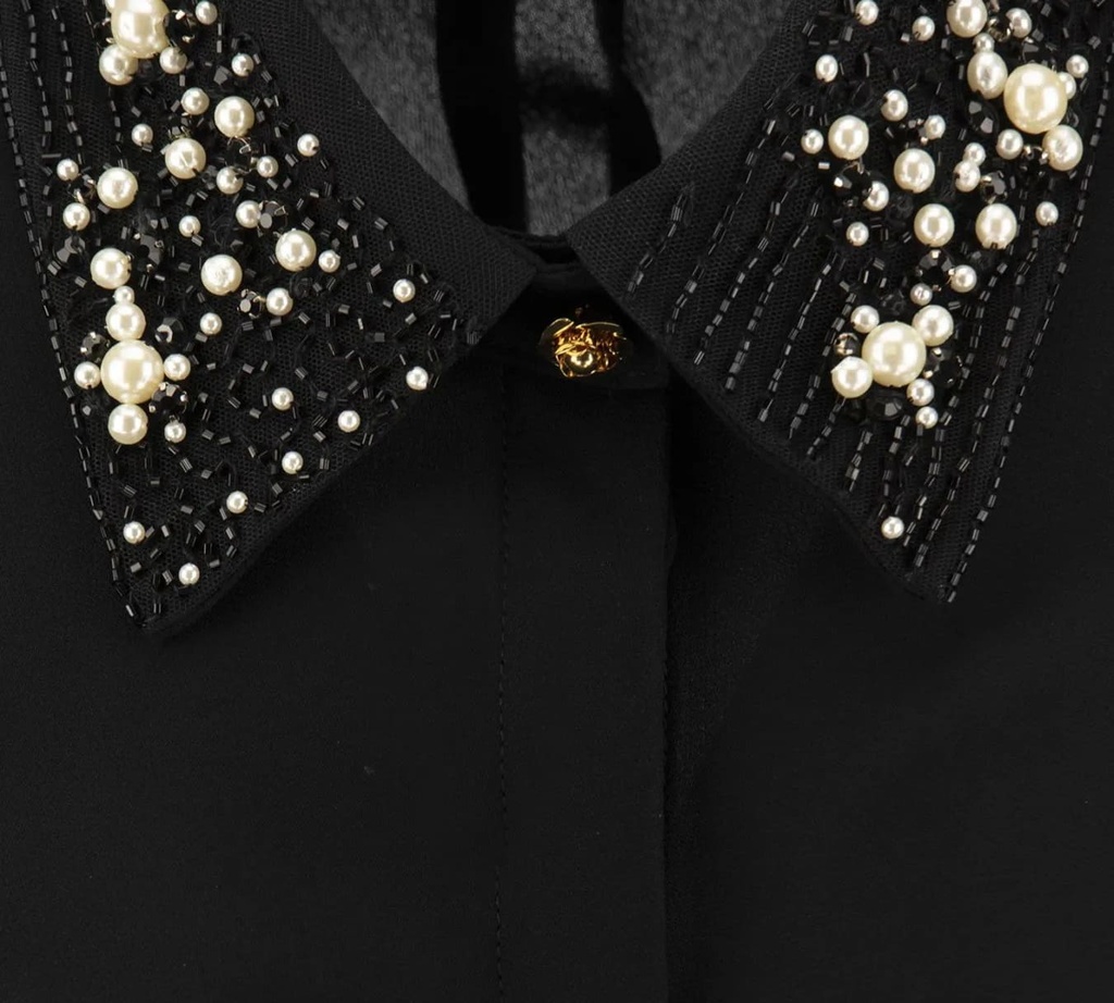 Elisabetta Franchi - BLUSA CON PEDRERIA EN CUELLO NEGRA