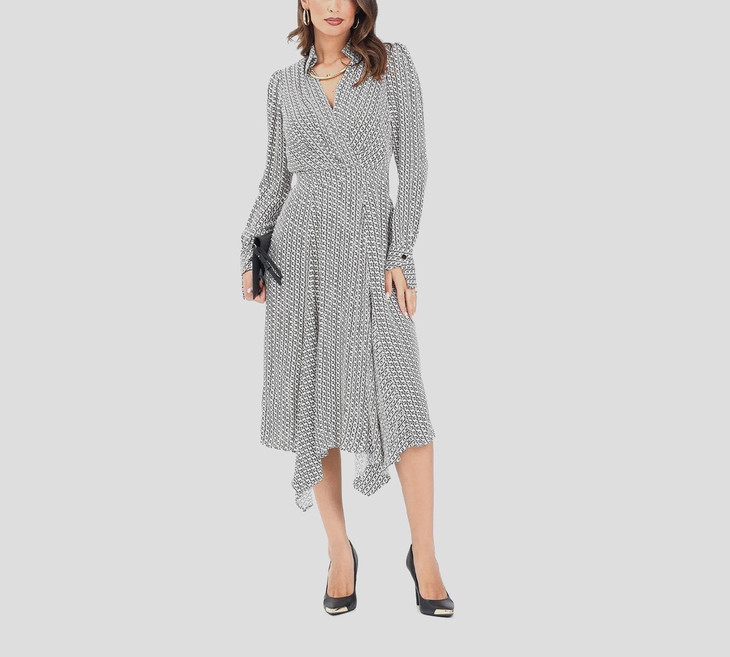 Elisabetta Franchi - VESTIDO BLANCO Y NEGRO CON DETALLE DE COLLAR DORADO