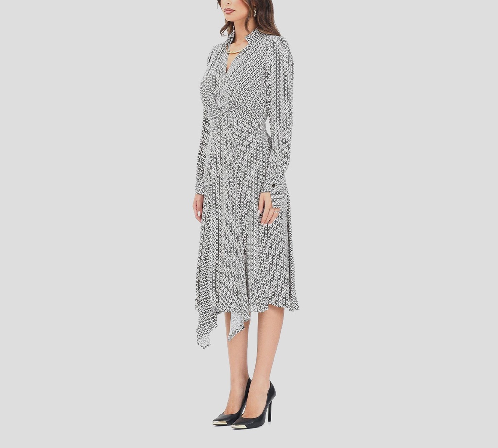 Elisabetta Franchi - VESTIDO BLANCO Y NEGRO CON DETALLE DE COLLAR DORADO