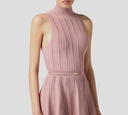 Elisabetta Franchi - VESTIDO MIDI CUELLO TORTUGA ROSA VIEJO CON CINTURON