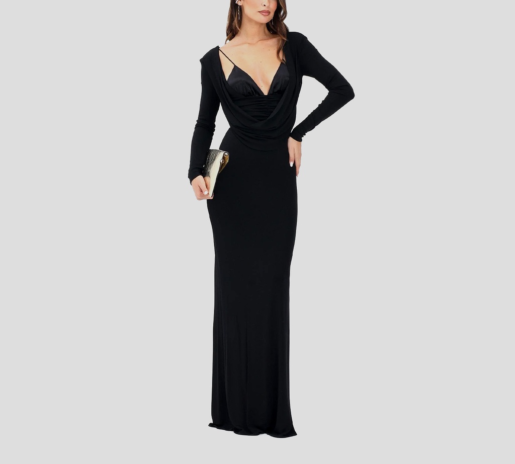 Elisabetta Franchi - VESTIDO NEGRO MANGA LARGA CON ESCOTE EN EL PECHO