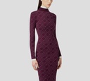 Elisabetta Franchi - VESTIDO MIDI MERLOT CON DETALLES EN BLANCO CON CUELLO ALTO