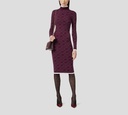 Elisabetta Franchi - VESTIDO MIDI MERLOT CON DETALLES EN BLANCO CON CUELLO ALTO
