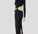 Elisabetta Franchi - VESTIDO NEGRO MANGA LARGA CON ABERTURA EN CINTURA Y CINTURON DORADO