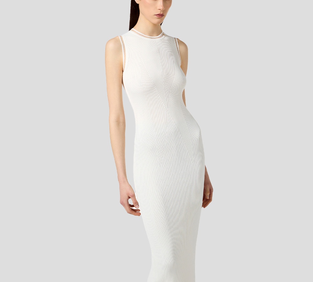 Elisabetta Franchi - VESTIDO BLANCO LARGO SIN MANGAS CON DETALLE MESH