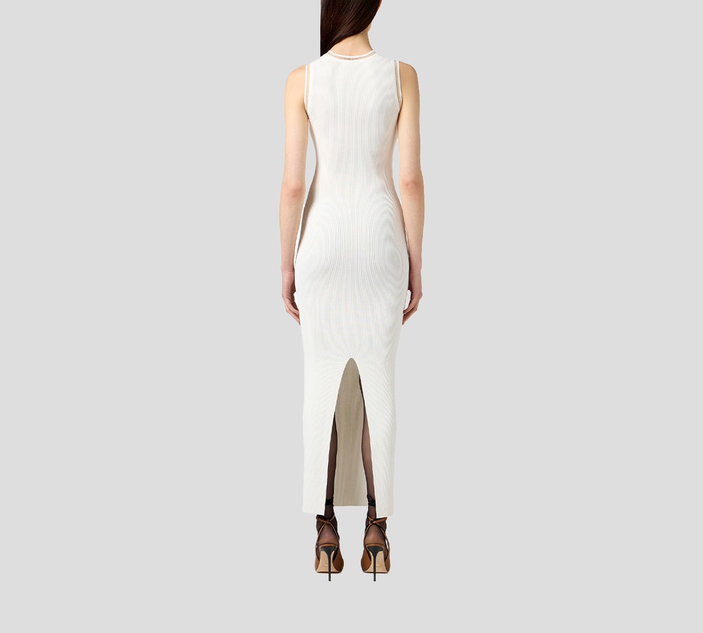 Elisabetta Franchi - VESTIDO BLANCO LARGO SIN MANGAS CON DETALLE MESH