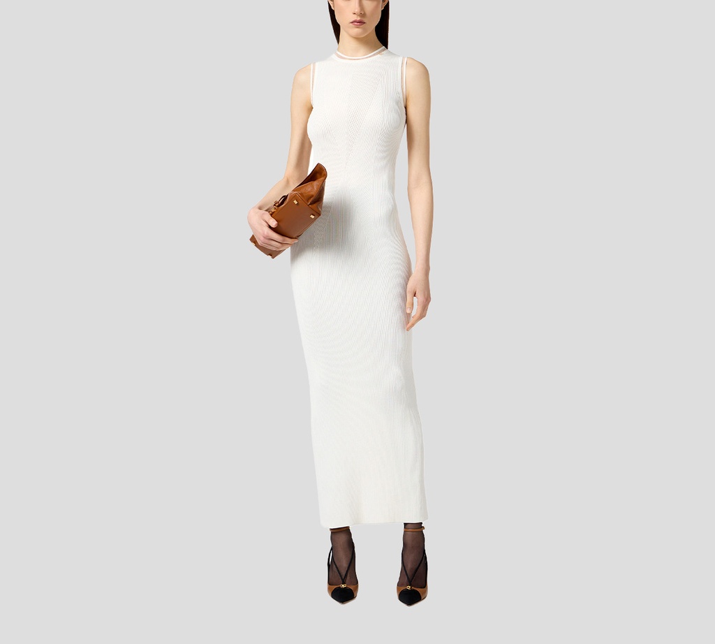 Elisabetta Franchi - VESTIDO BLANCO LARGO SIN MANGAS CON DETALLE MESH