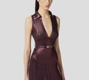 Elisabetta Franchi - VESTIDO MIDI MERLOT METALIZADO SIN MANGAS CUELLO EN V CON CORREA
