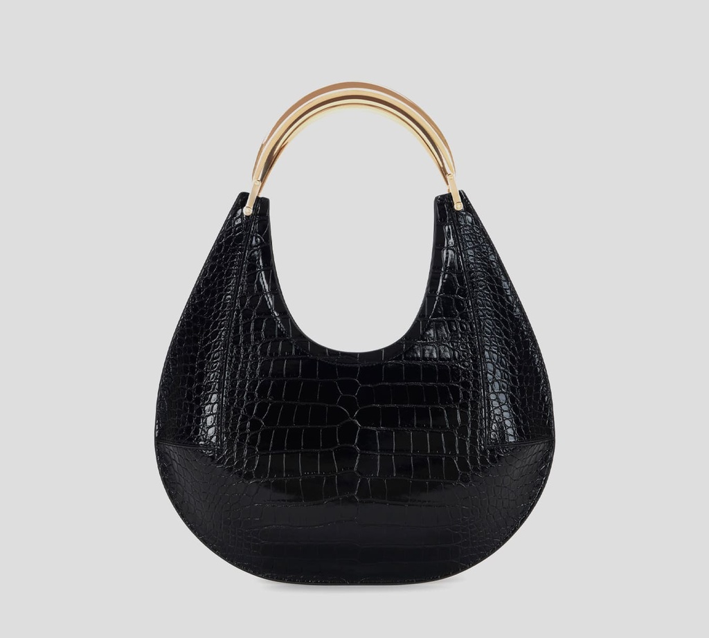 Elisabetta Franchi - CARTERA NEGRA PRINT DE SERPIENTE ASA DORADA