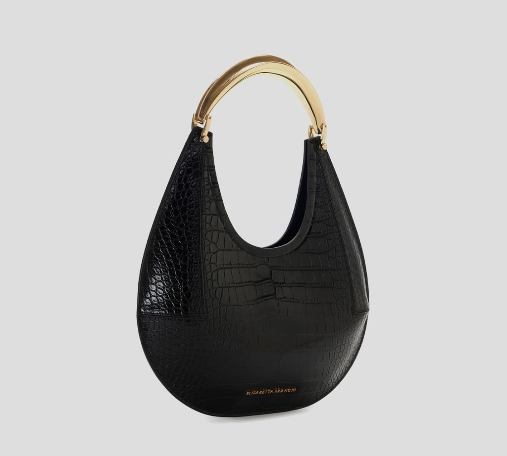 Elisabetta Franchi - CARTERA NEGRA PRINT DE SERPIENTE ASA DORADA