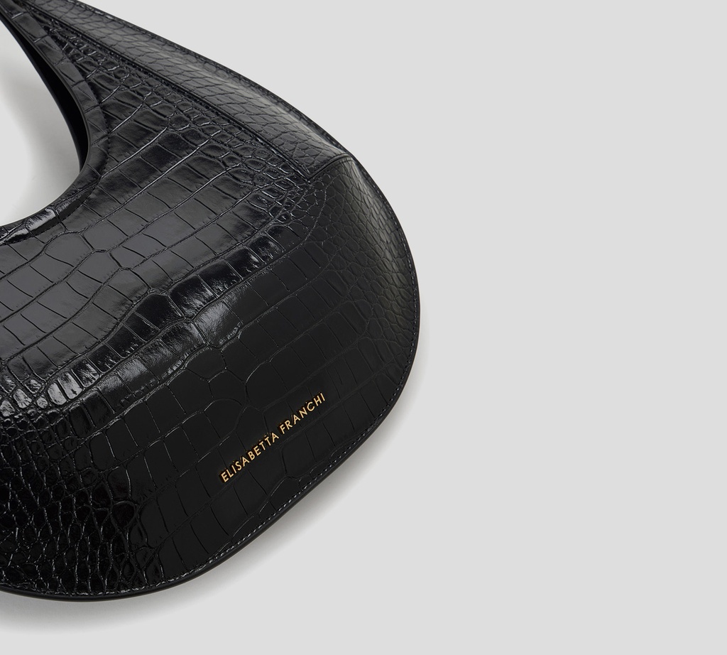 Elisabetta Franchi - CARTERA NEGRA PRINT DE SERPIENTE ASA DORADA