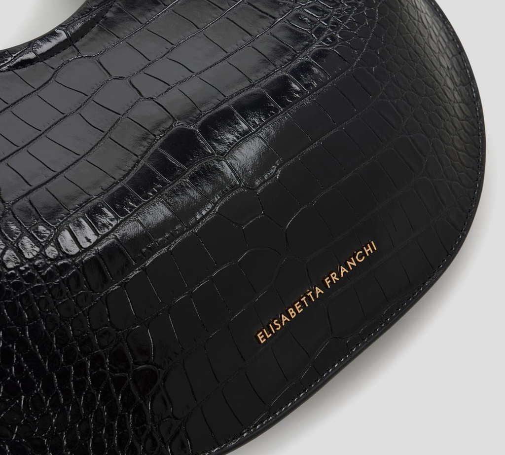 Elisabetta Franchi - CARTERA NEGRA PRINT DE SERPIENTE ASA DORADA
