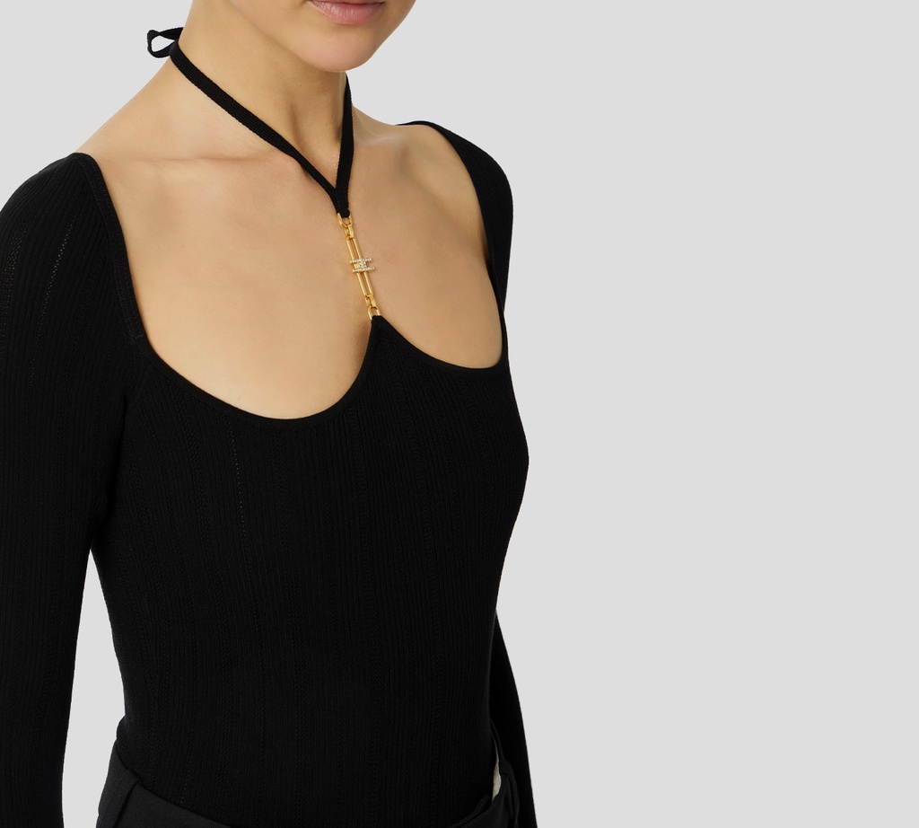 Elisabetta Franchi - BODY NEGRO MANGA LARGA CONDETALLE DORADO