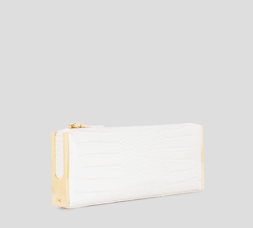 Elisabetta Franchi - CARTERA DE MANO BLANOC HUESO CON PRINT DE SERPIENTE Y DETALLE DORADO
