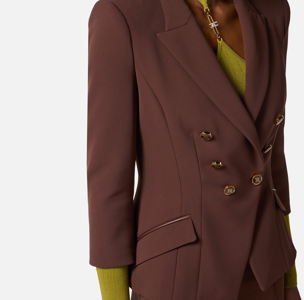 Elisabetta Franchi - BLAZER MARRON OSCURO CON BOTONES DORADOS