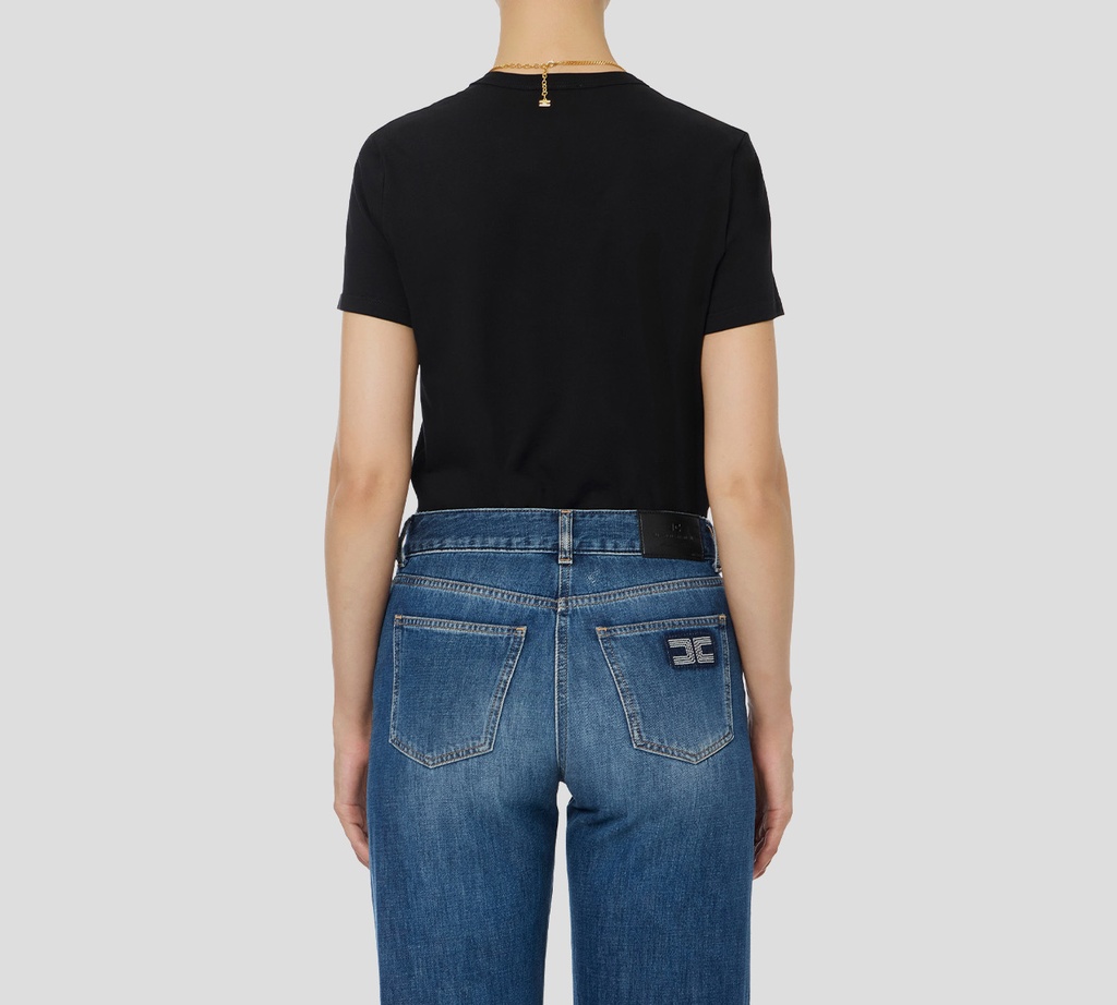 Elisabetta Franchi - FRANELA NEGRA CON CADENA DORADA LARGA