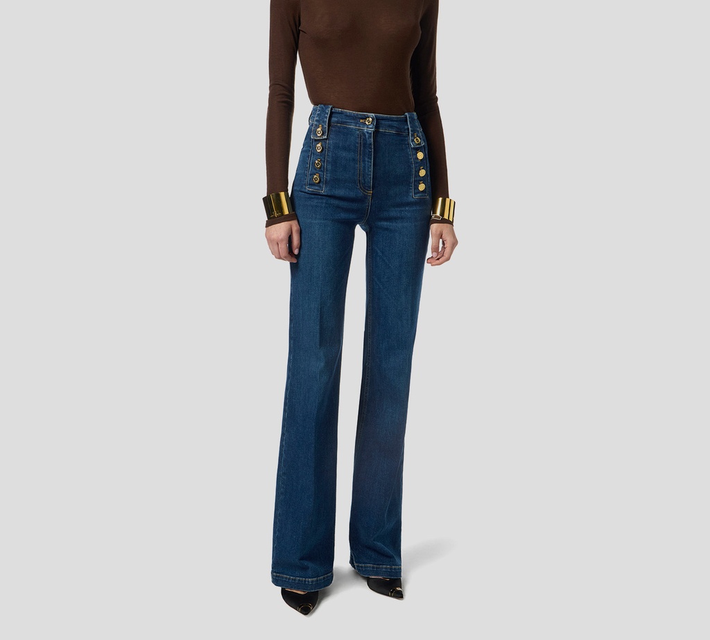 Elisabetta Franchi - JEAN FLARE ALTO CON BOTONES DORADOS A LOS COSTADOS