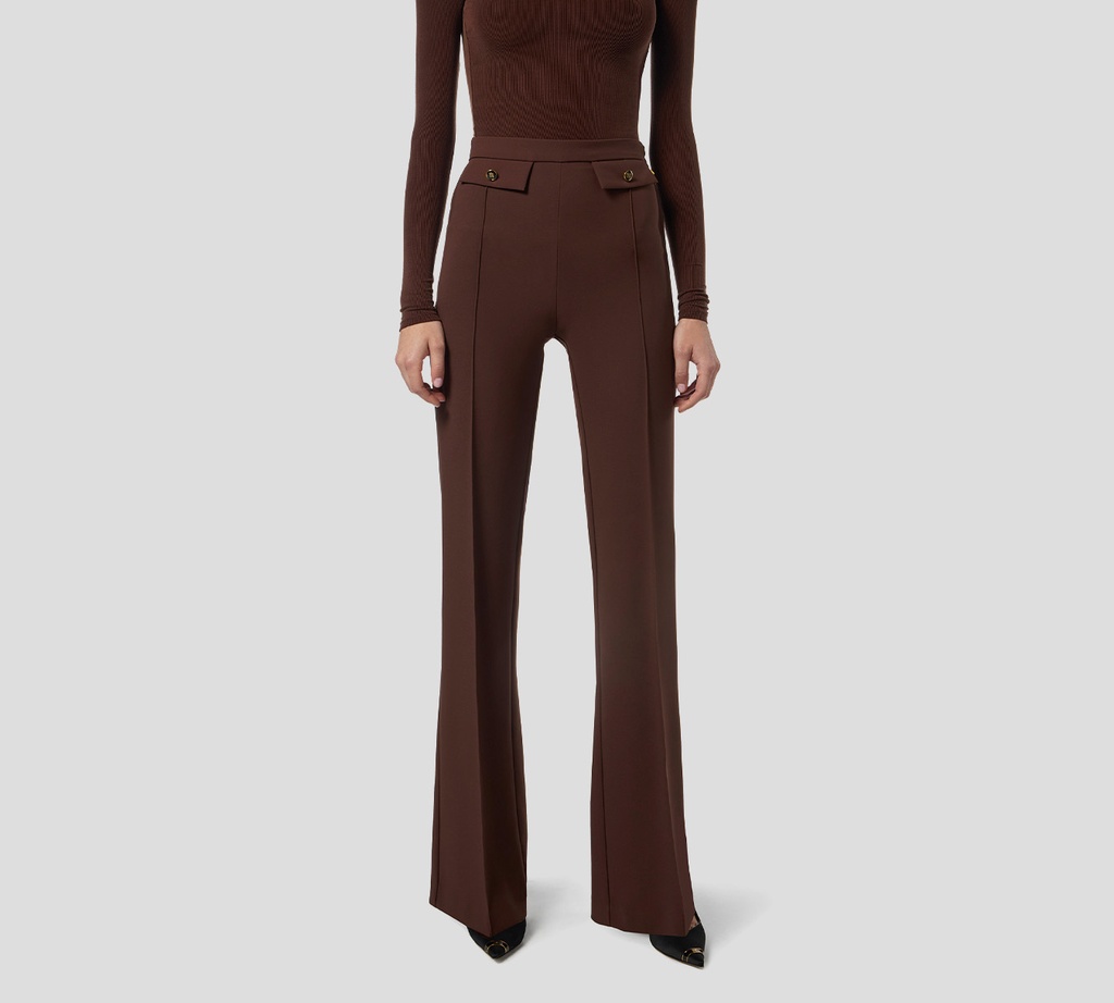 Elisabetta Franchi - PANTALON CAFÉ CON BOTONES DORADOS
