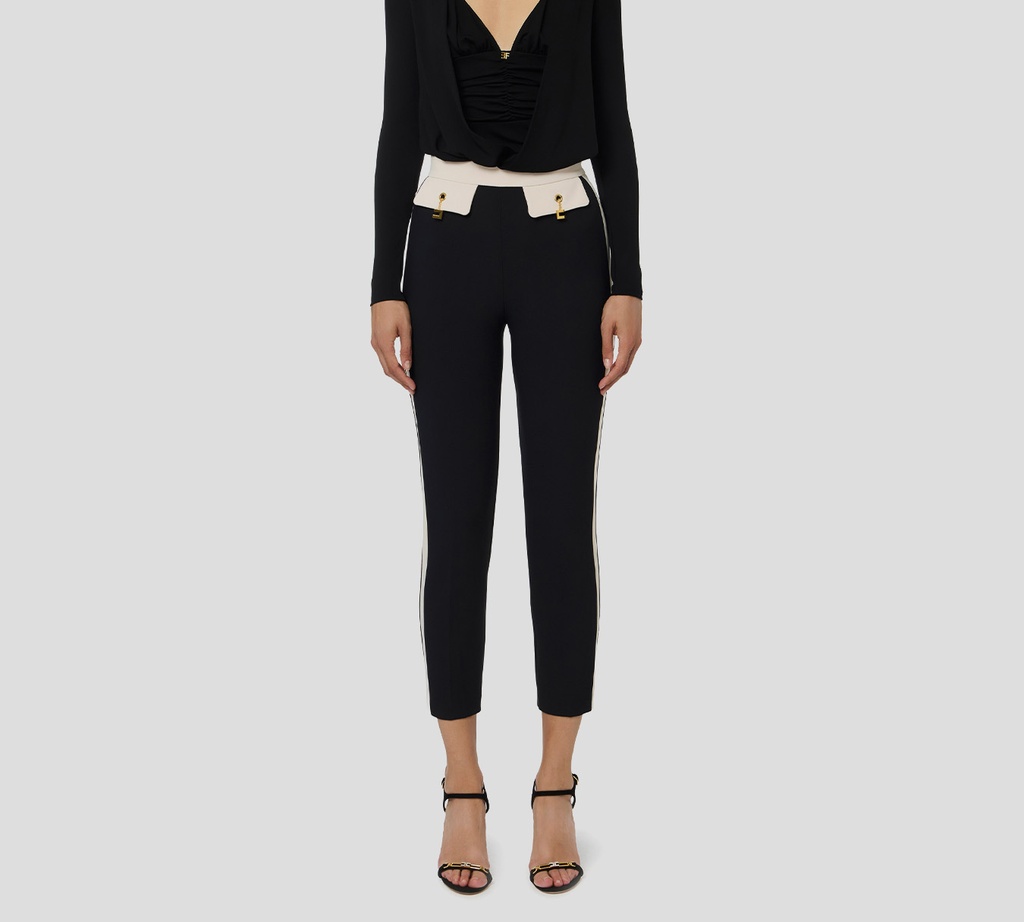 Elisabetta Franchi - PANTALON BICOLOR NEGRO BLANCO CON DETALLE DORADO