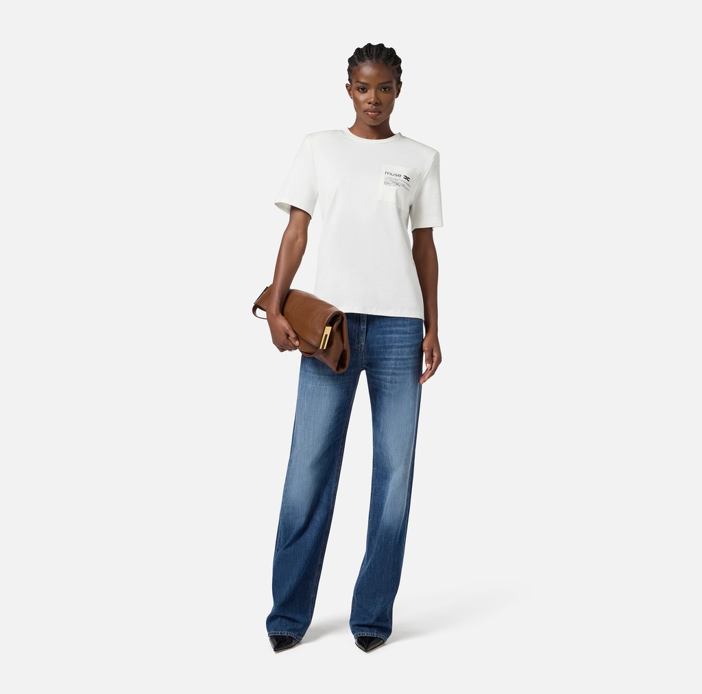 Elisabetta Franchi - JEAN CORTE RECTO OVER CON DETALLE EN BOLSILLO TRASERO