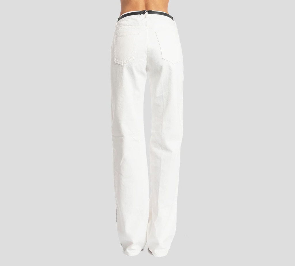 Elisabetta Franchi - JEAN BLANCO CON FRANJA LATERAL NEGRA Y CINTURON NEGRO