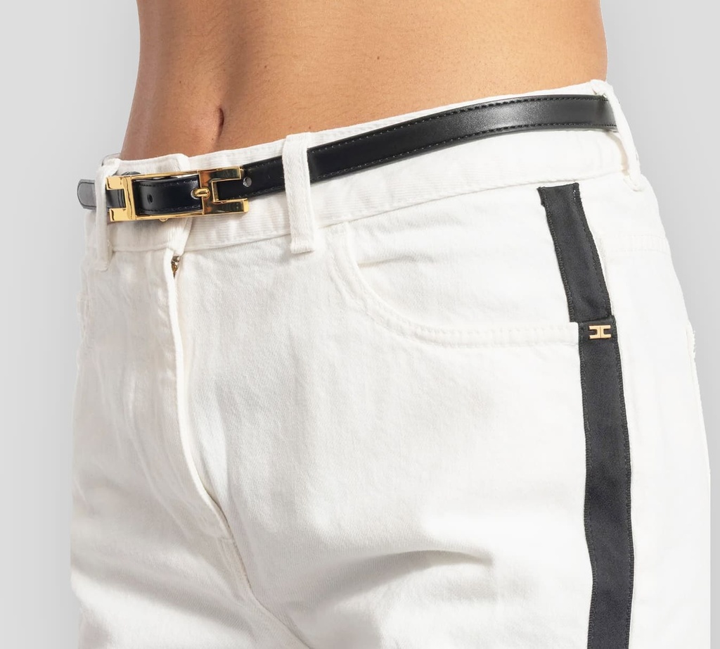Elisabetta Franchi - JEAN BLANCO CON FRANJA LATERAL NEGRA Y CINTURON NEGRO