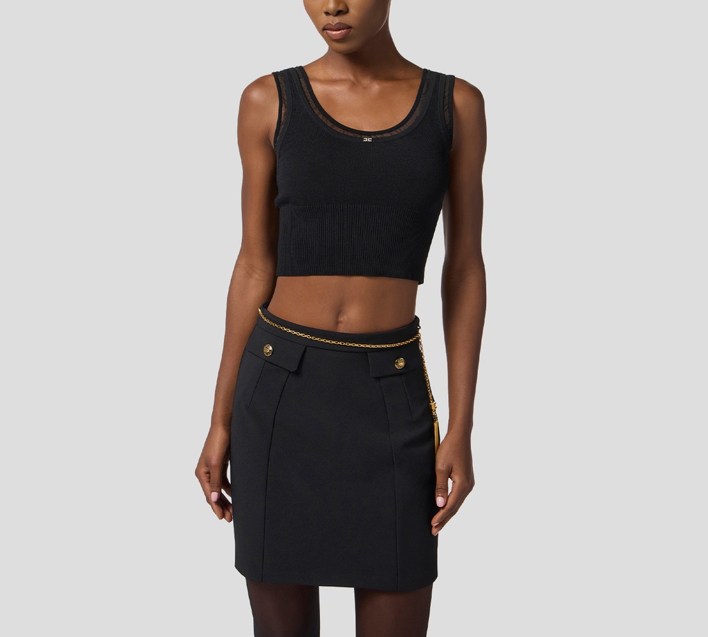 Elisabetta Franchi - CROPTOP NEGRO CON DETALLE EN MESH