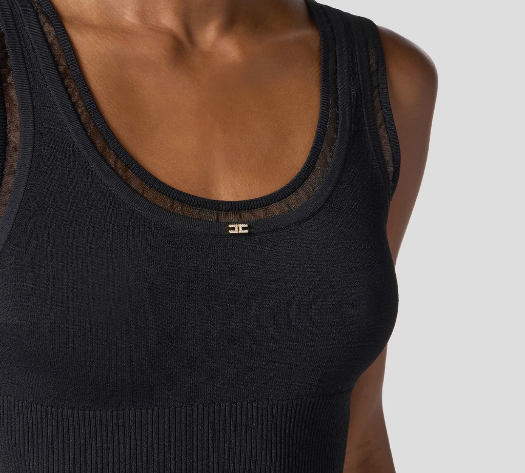 Elisabetta Franchi - CROPTOP NEGRO CON DETALLE EN MESH