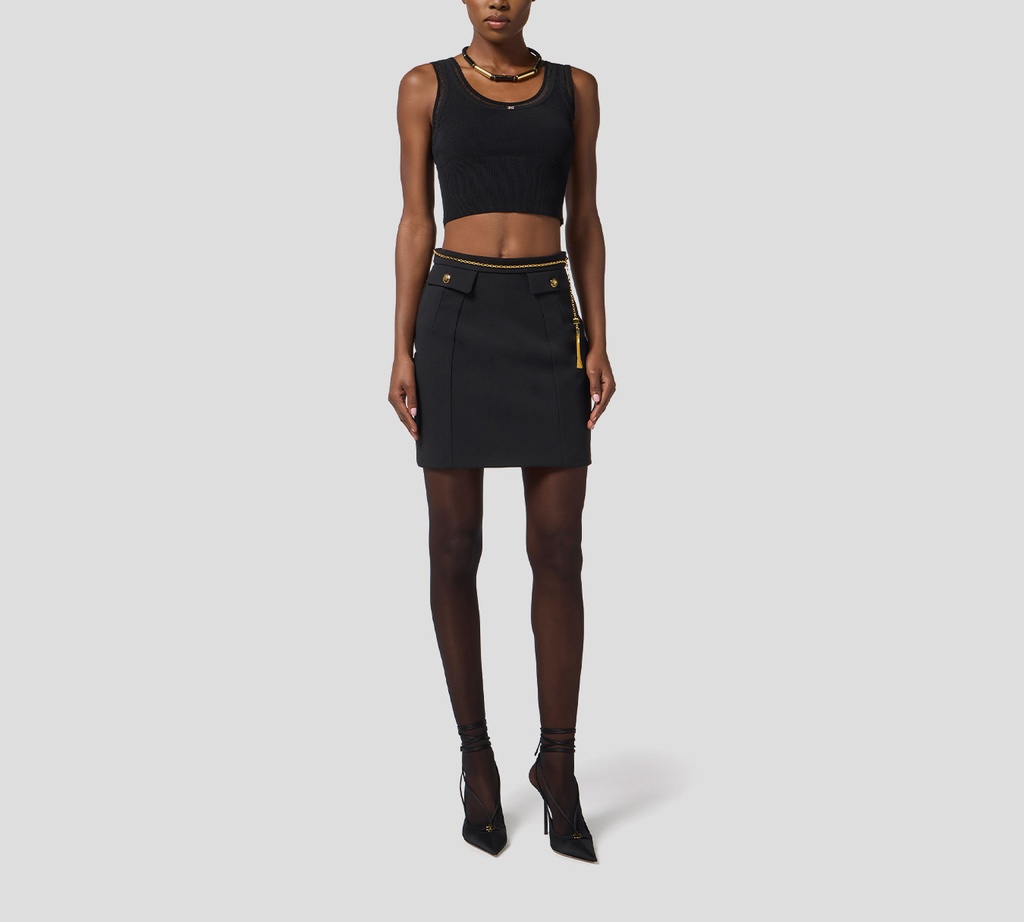 Elisabetta Franchi - CROPTOP NEGRO CON DETALLE EN MESH