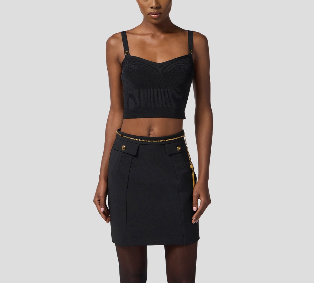 Elisabetta Franchi - CROPTOP NEGRO CON DETALLE DORADO EN TIRANTES