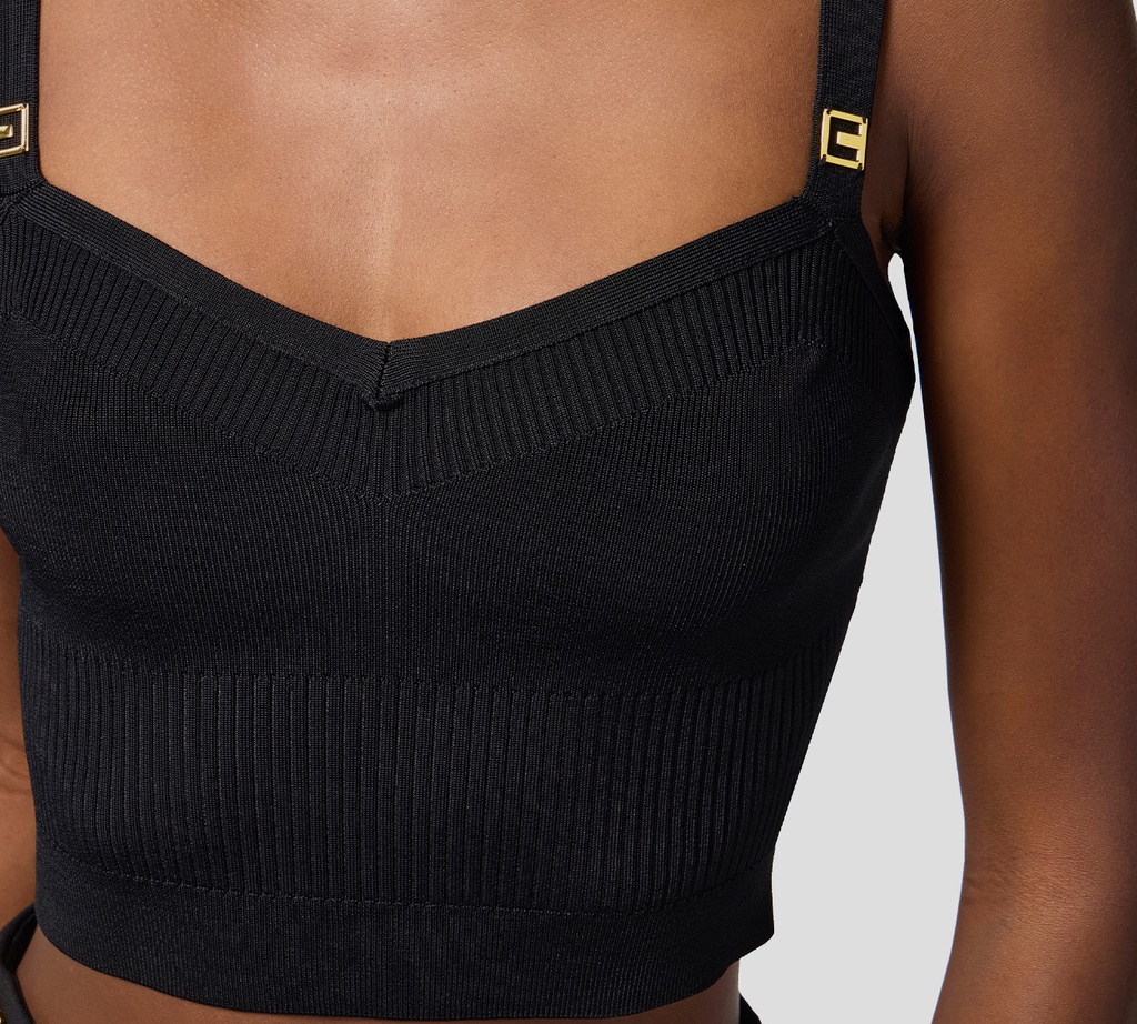 Elisabetta Franchi - CROPTOP NEGRO CON DETALLE DORADO EN TIRANTES