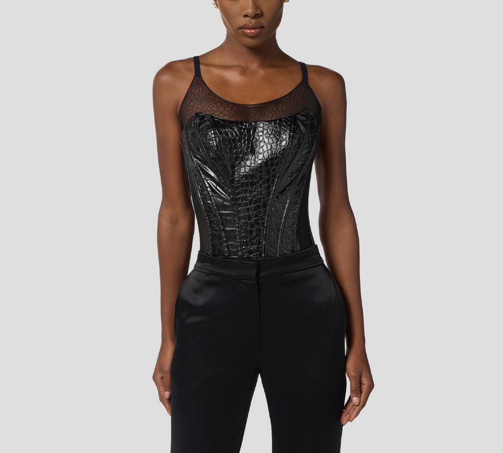 Elisabetta Franchi - TOP TIPO CORSET NEGRO DE CUERO