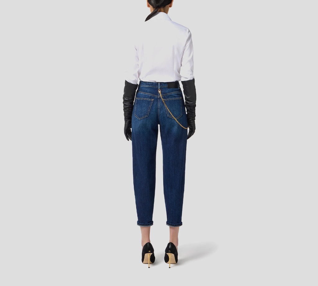 Elisabetta Franchi - JEAN CORTE GLOBO AZUL CORTO CON CADENA DORADA