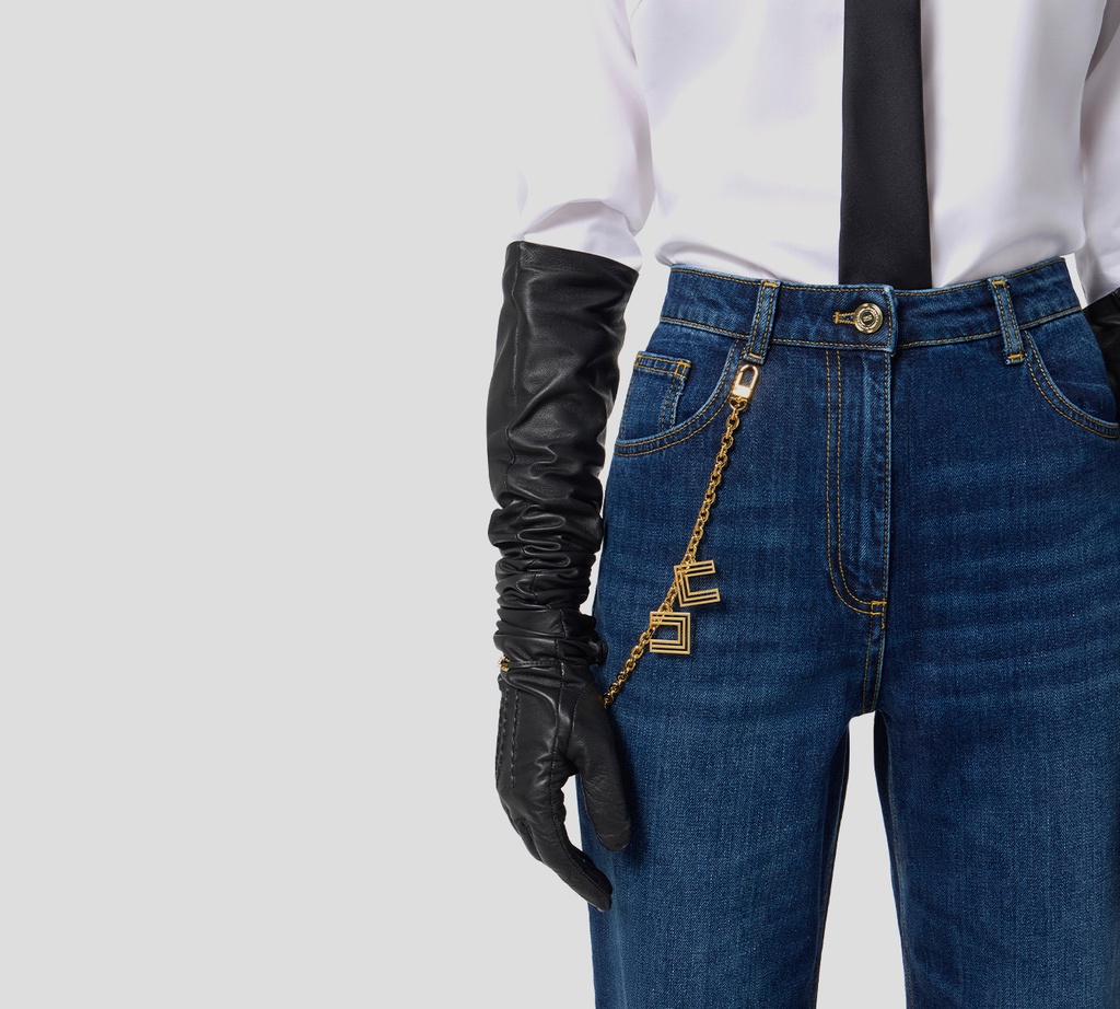 Elisabetta Franchi - JEAN CORTE GLOBO AZUL CORTO CON CADENA DORADA