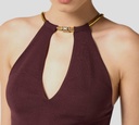 Elisabetta Franchi - TOP MERLOT CON DETALLE DORADO EN EL CUELLO TIPO COLLAR