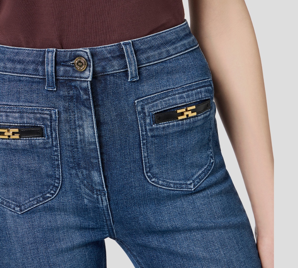 Elisabetta Franchi - JEAN FARE AZUL CON DETALLES EN BOLSILLOS DELANTEROS